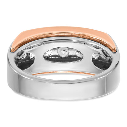 14K White/Rose Gold Two Tone Rose and White 1 Ct. Lab Grown Diamond VS/SI+ G+ Five Stone Cut Out Men's Ring