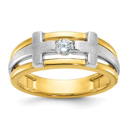 10K Two-Tone Ibgoodman Men'S Polished Satin And Cut-Out Cross Ring Mounting