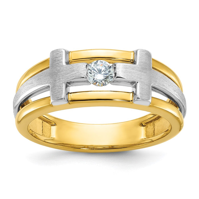 10K Two-Tone Ibgoodman Men'S Polished Satin And Cut-Out 1/5 Carat A Quality Diamond Cross Ring