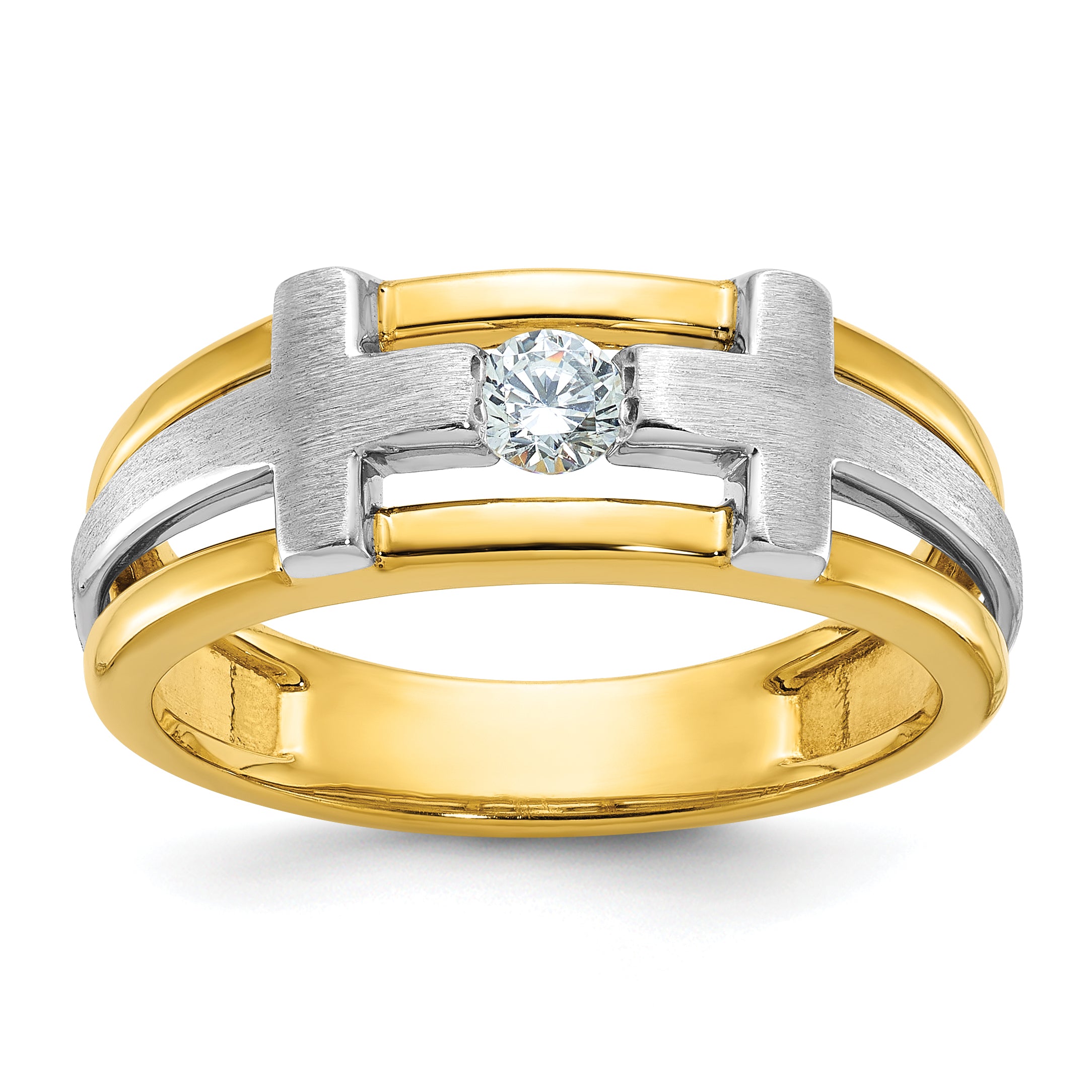 10K Two-Tone Ibgoodman Men'S Polished Satin And Cut-Out 1/5 Carat A Quality Diamond Cross Ring