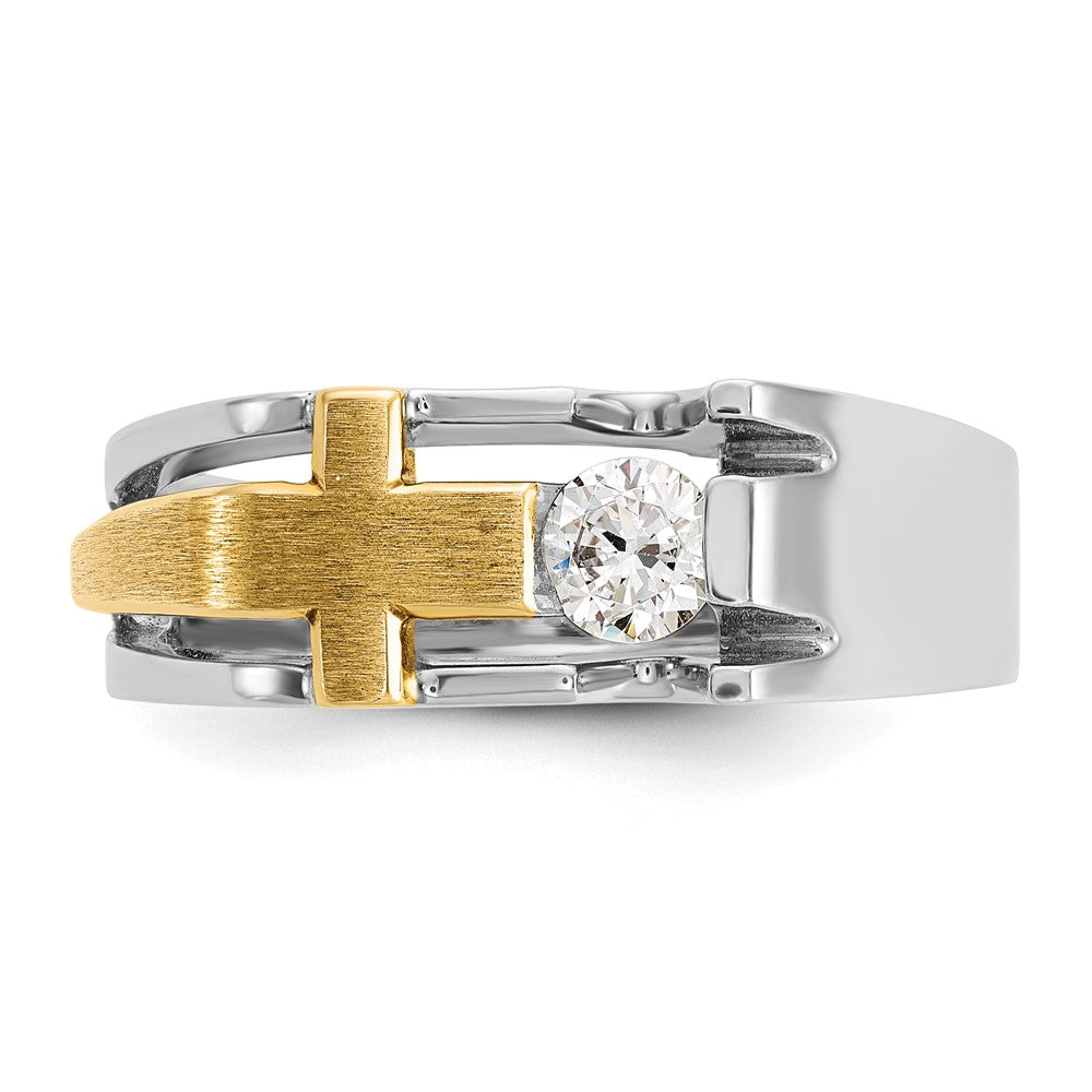 10K Two-Tone Ibgoodman Men'S Polished Satin And Cut-Out 1/3 Carat A Quality Diamond Cross Ring
