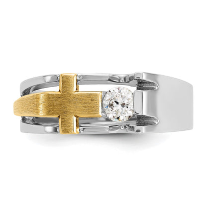 10K Two-Tone Ibgoodman Men'S Polished Satin And Cut-Out 1/3 Carat A Quality Diamond Cross Ring