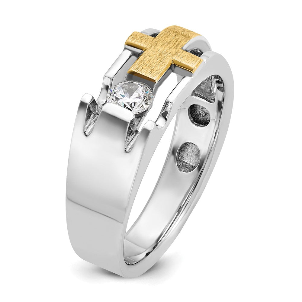 10K Two-Tone Ibgoodman Men'S Polished Satin And Cut-Out 1/3 Carat A Quality Diamond Cross Ring