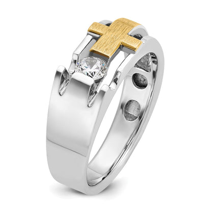 10K Two-Tone Ibgoodman Men'S Polished Satin And Cut-Out 1/3 Carat A Quality Diamond Cross Ring