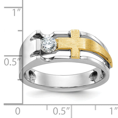 10K Two-Tone Ibgoodman Men'S Polished Satin And Cut-Out Cross Ring Mounting