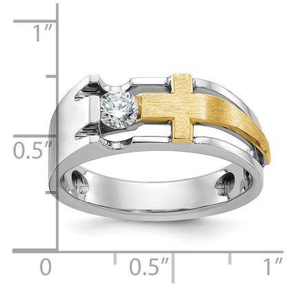 10K Two-Tone Ibgoodman Men'S Polished Satin And Cut-Out 1/3 Carat A Quality Diamond Cross Ring