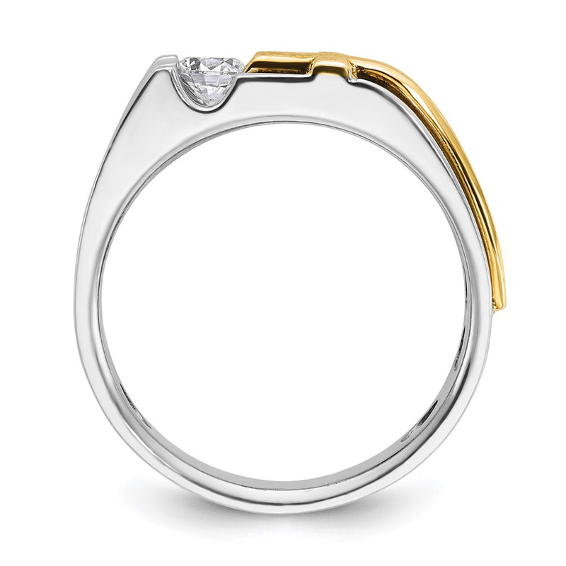 14k Two-tone Gold Men's Cross Satin 1/3 carat Diamond Complete Ring