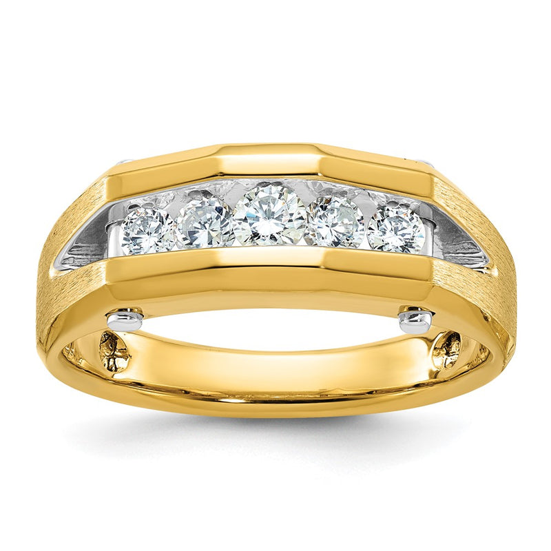 10K Two-Tone Ibgoodman Men'S Polished And Satin 5-Stone 1/2 Carat A Quality Diamond Ring