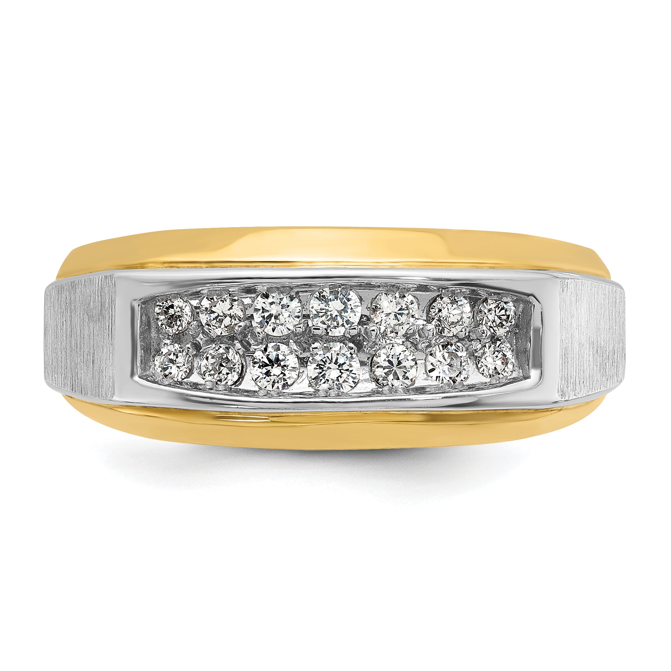 14k Two-tone Gold Men's Polished and Satin 1/2 carat Diamond Complete Ring