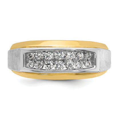 14k Two-tone Gold Men's Polished and Satin 1/2 carat Diamond Complete Ring