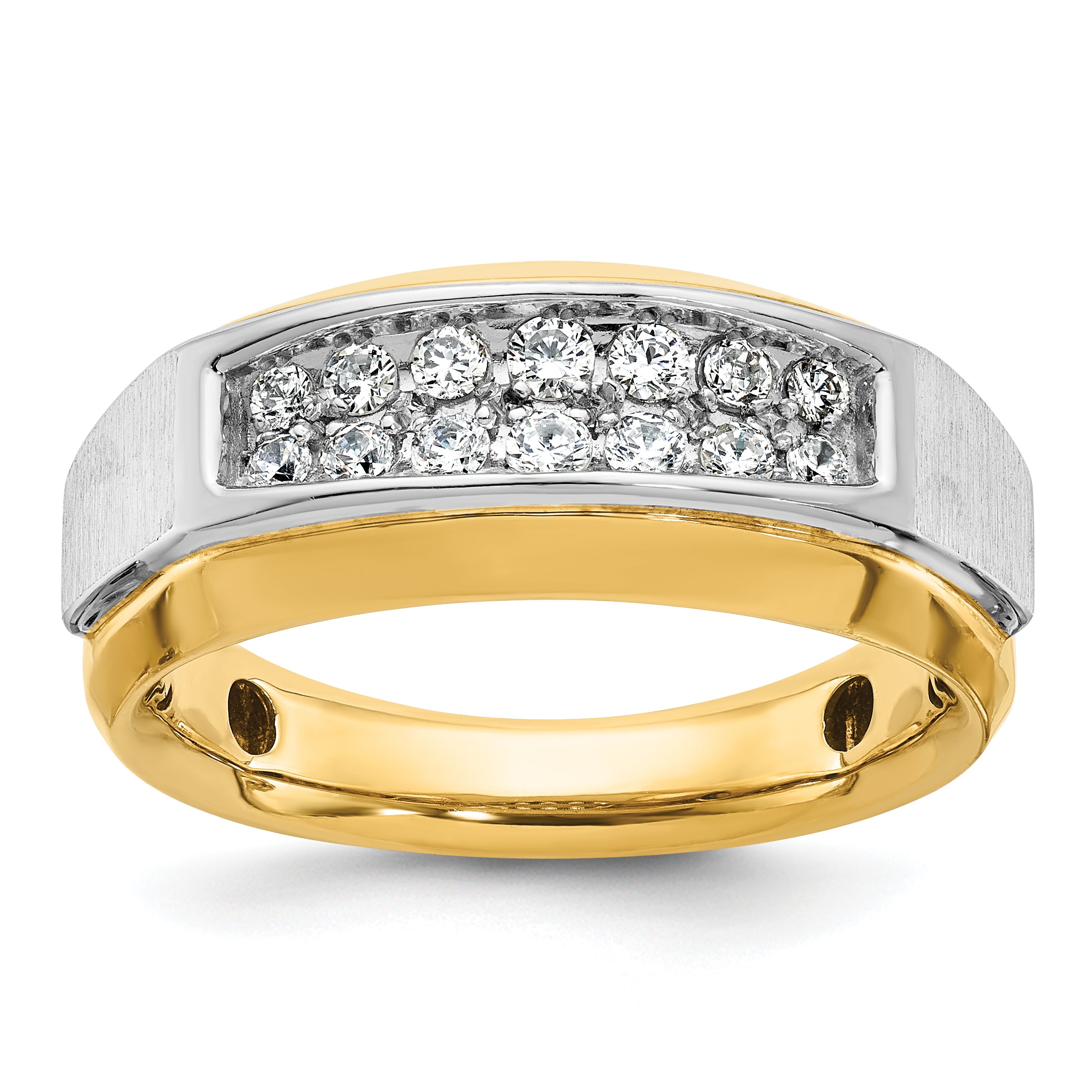 14k Two-tone Gold Men's Polished and Satin 1/2 carat Diamond Complete Ring