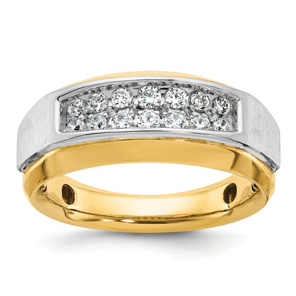 14k Two-tone Gold Men's Polished and Satin 1/2 carat Diamond Complete Ring