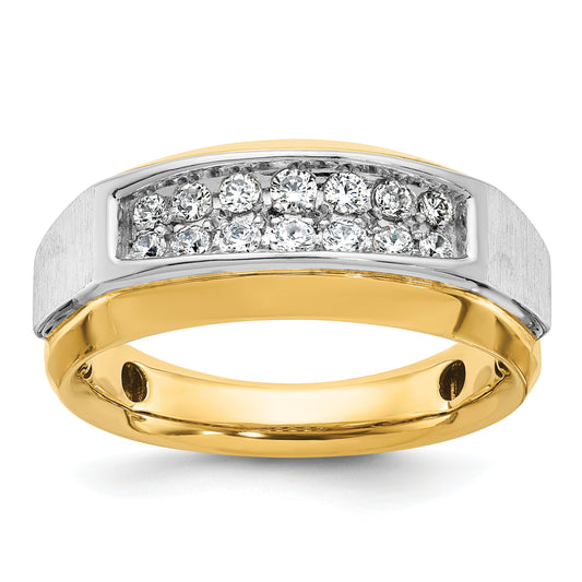 14k Two-tone Gold Men's Polished and Satin 1/2 carat Diamond Complete Ring