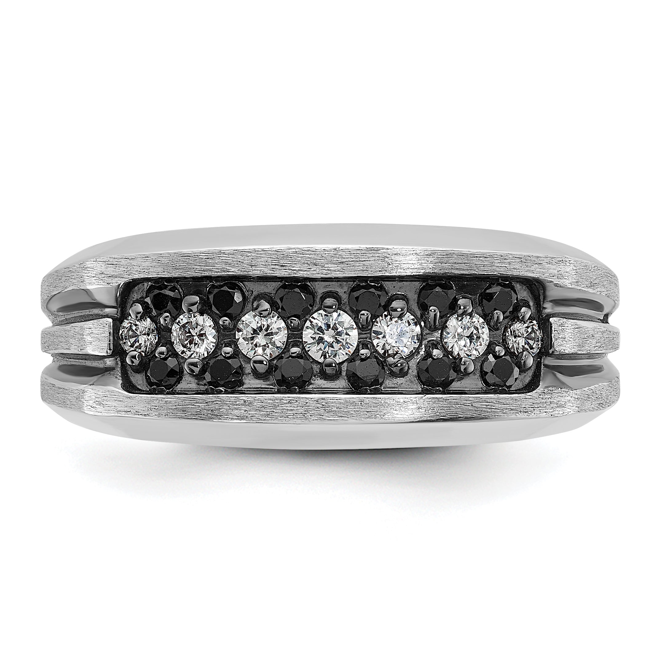 10K White Gold Ibgoodman Men'S Polished Satin And Grooved Ring Mounting