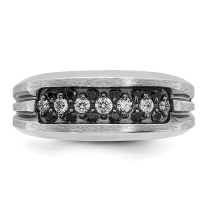10K White Gold Ibgoodman Men'S Polished Satin And Grooved Ring Mounting