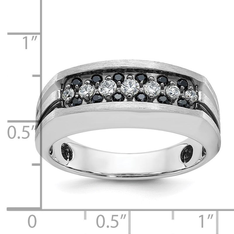 14k White Gold with Black Rhodium Men's 1/2 carat Black/White Diamond Complete Ring