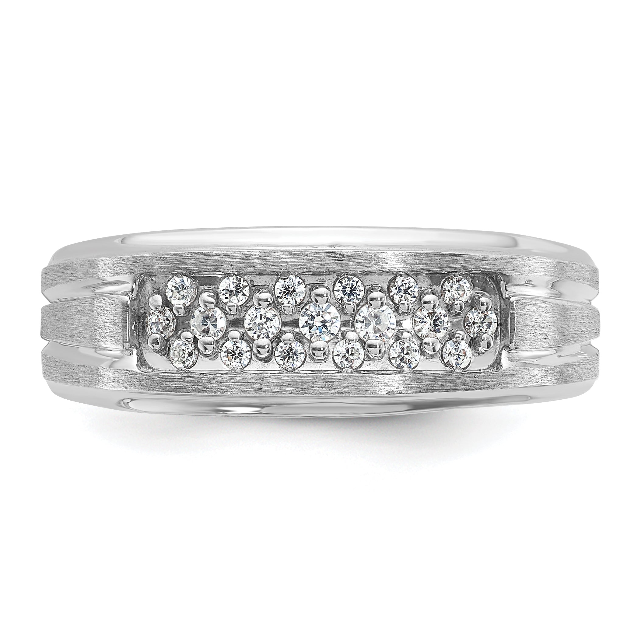 14k White Gold Men's Polished and Satin 1/4 carat Diamond Complete Ring