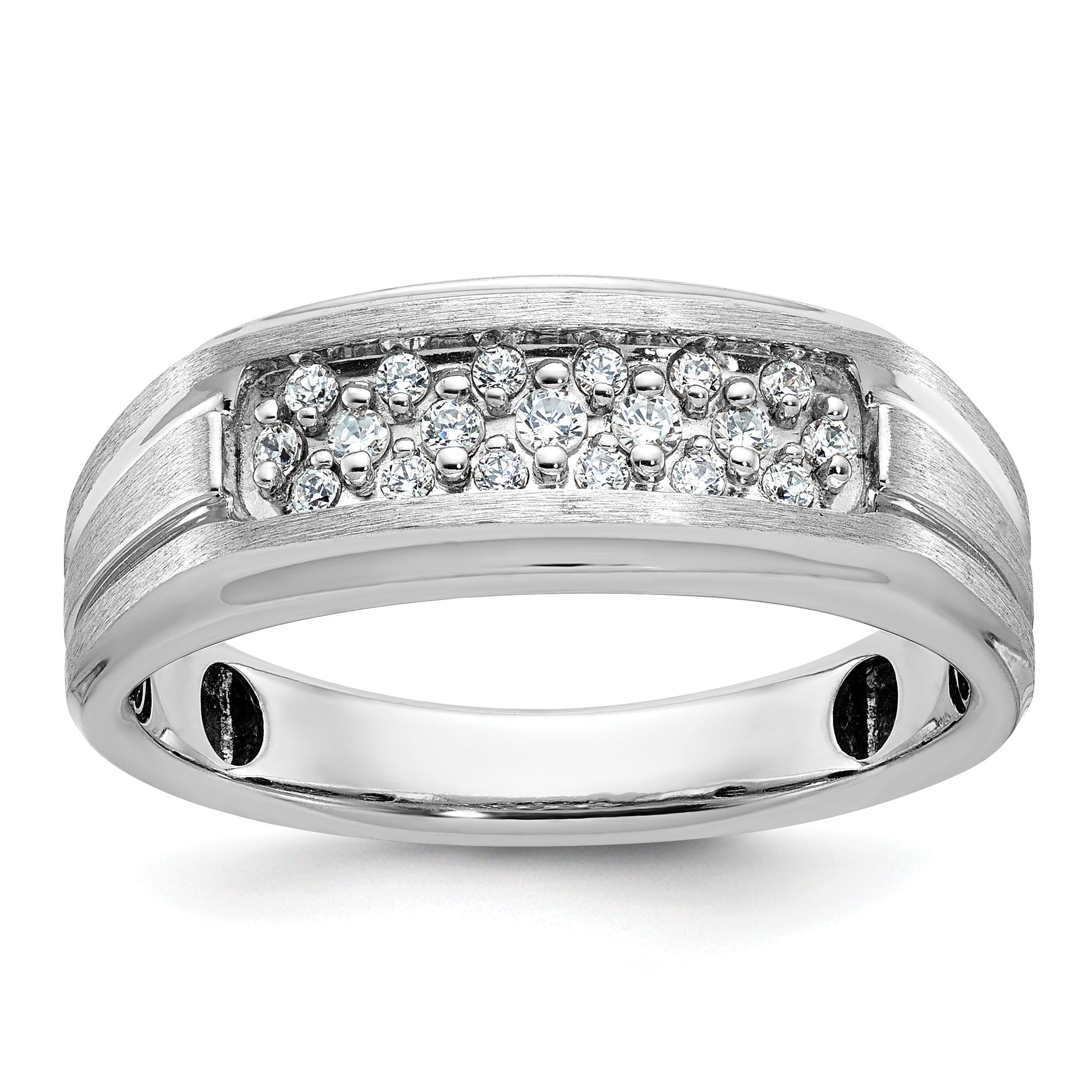 14k White Gold Men's Polished and Satin 1/4 carat Diamond Complete Ring