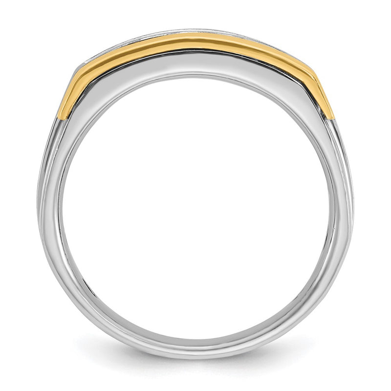14k Two-tone Gold Men's Polished and Satin 1 carat Diamond Complete Ring
