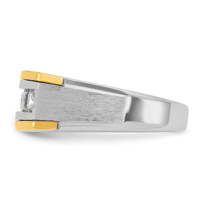14k Two-tone Gold Men's Polished and Satin 1 carat Diamond Complete Ring