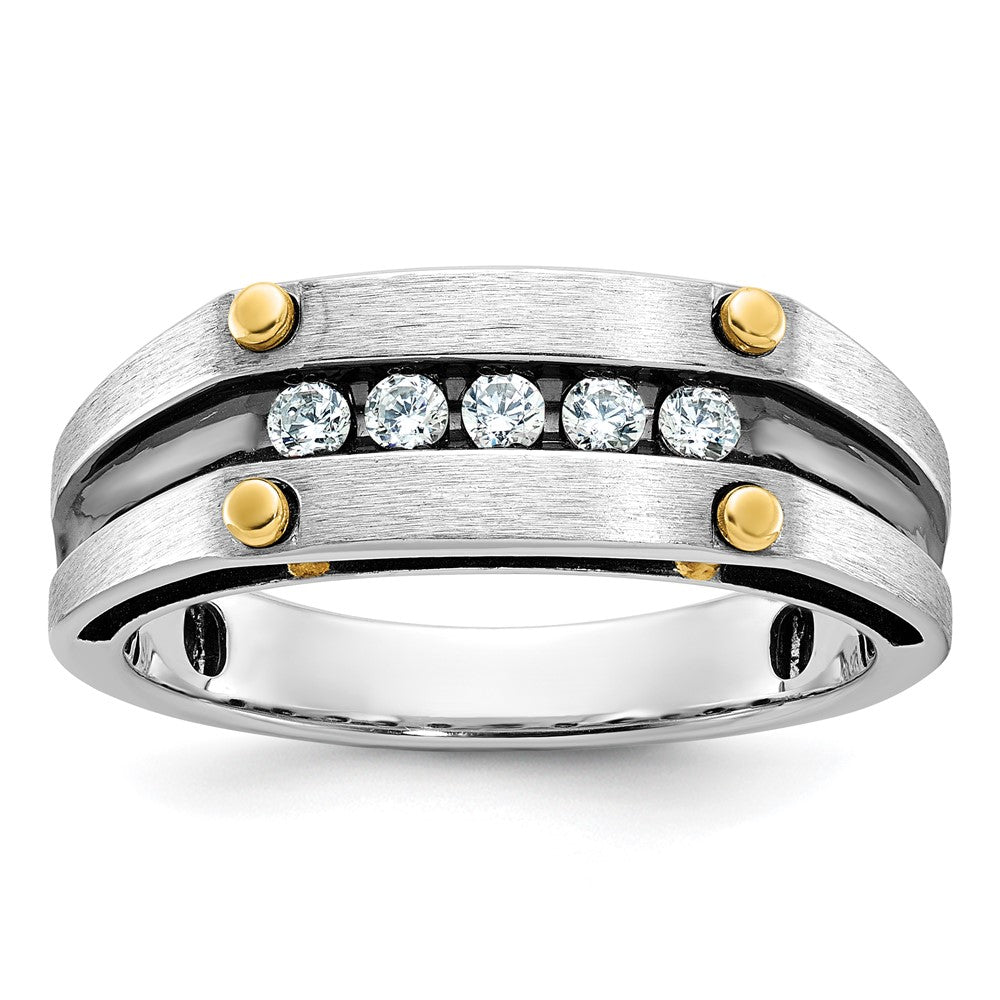 14k Two-tone Gold w/Black Rhodium Men's Satin 1/4 carat Diamond Complete Ring