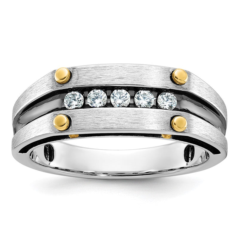 14k Two-tone Gold w/Black Rhodium Men's Satin 1/4 carat Diamond Complete Ring