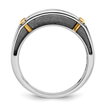 14k Two-tone  Two Tone with Black Rhodium 1 Ct. Lab Grown Diamond VS/SI+ G+ Five Stone Complete Polished Satin and Grooved Men's Ring