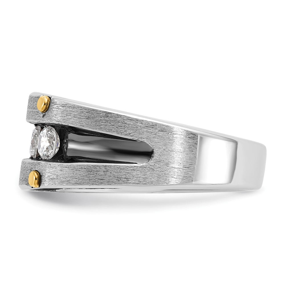 14k Two-tone  Two Tone with Black Rhodium 1 Ct. Lab Grown Diamond VS/SI+ G+ Five Stone Complete Polished Satin and Grooved Men's Ring