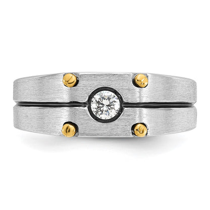 14k Two-tone Gold Men's Polished and Satin 1/5 carat Diamond Complete Ring
