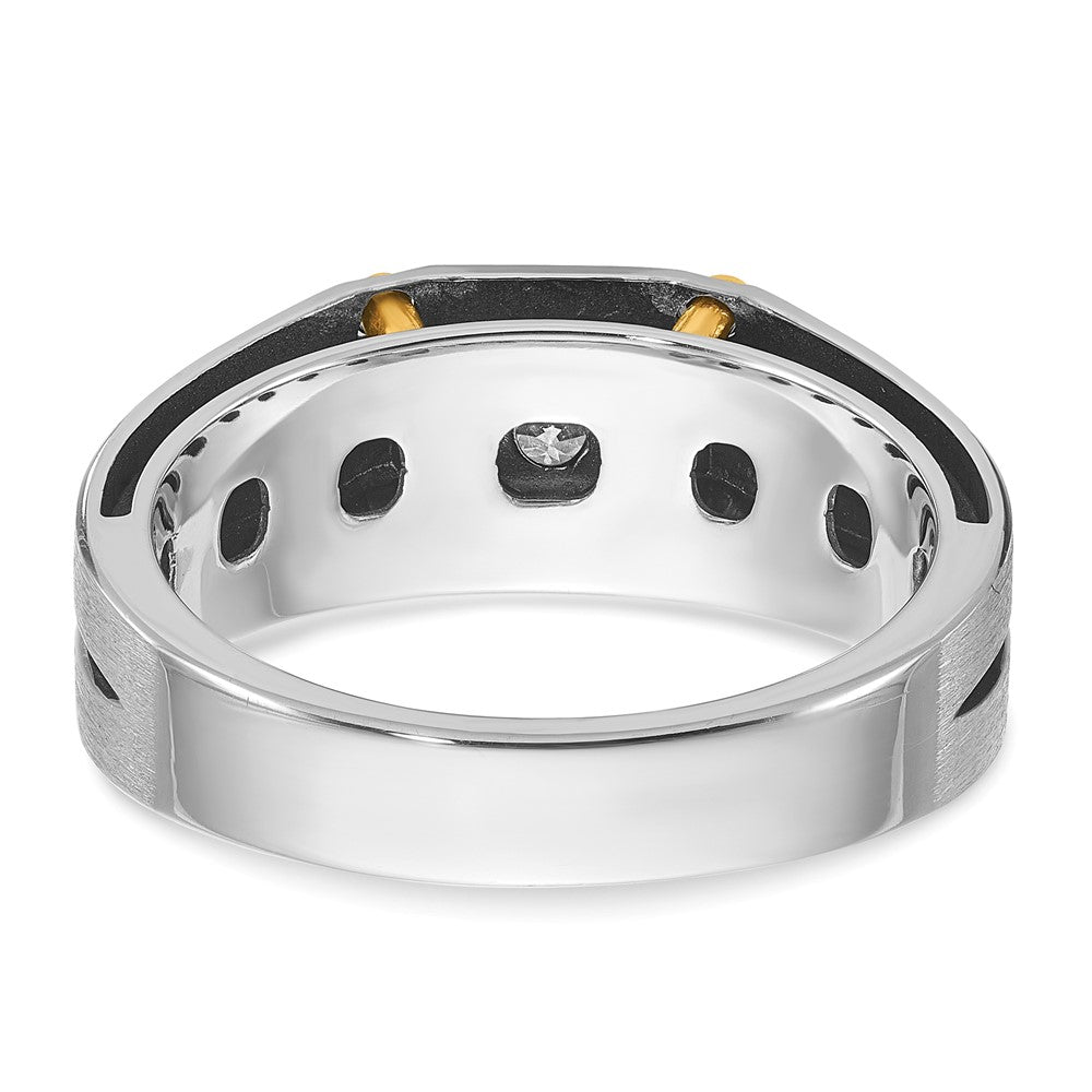 14k Two-tone Gold Men's Polished and Satin 1/5 carat Diamond Complete Ring