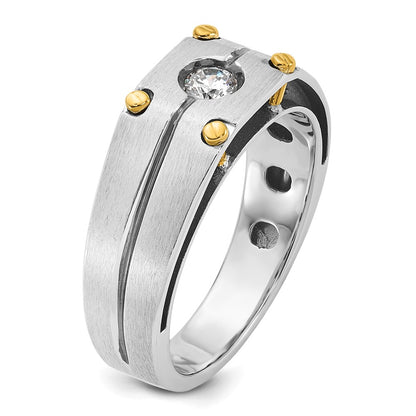 14k Two-tone Gold Men's Polished and Satin 1/5 carat Diamond Complete Ring
