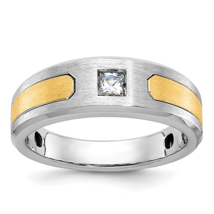 14k Two-tone Gold Men's Polished and Satin 1/5 carat Diamond Complete Ring