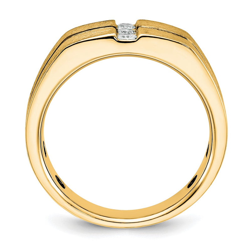 10K Yellow Gold Ibgoodman White With Black Rhodium Men'S Satin And Grooved 3-Stone 1/5 Carat A Quality Diamond Ring
