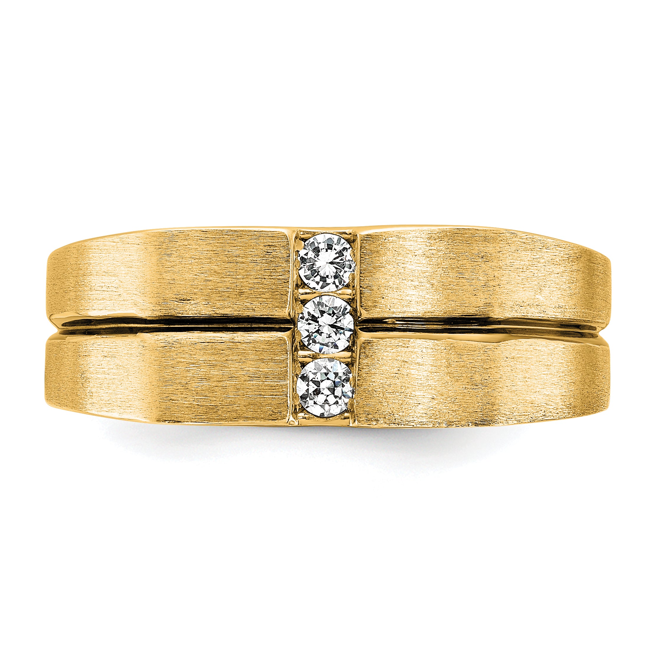 10K Yellow Gold Ibgoodman Men'S Satin And Grooved 3-Stone Ring Mounting