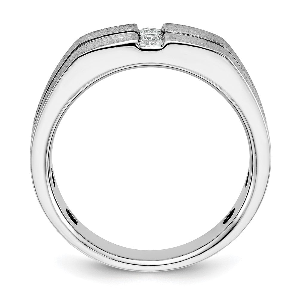 14k White Gold with Black Rhodium 1/5 Ct. Lab Grown Diamond VS/SI+ G+ Complete Satin and Grooved Three Stone Men's Ring