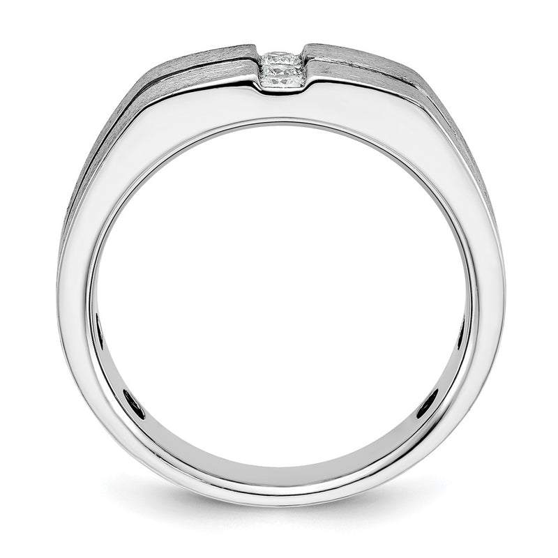 14k White Gold with Black Rhodium 1/5 Ct. Lab Grown Diamond VS/SI+ G+ Complete Satin and Grooved Three Stone Men's Ring