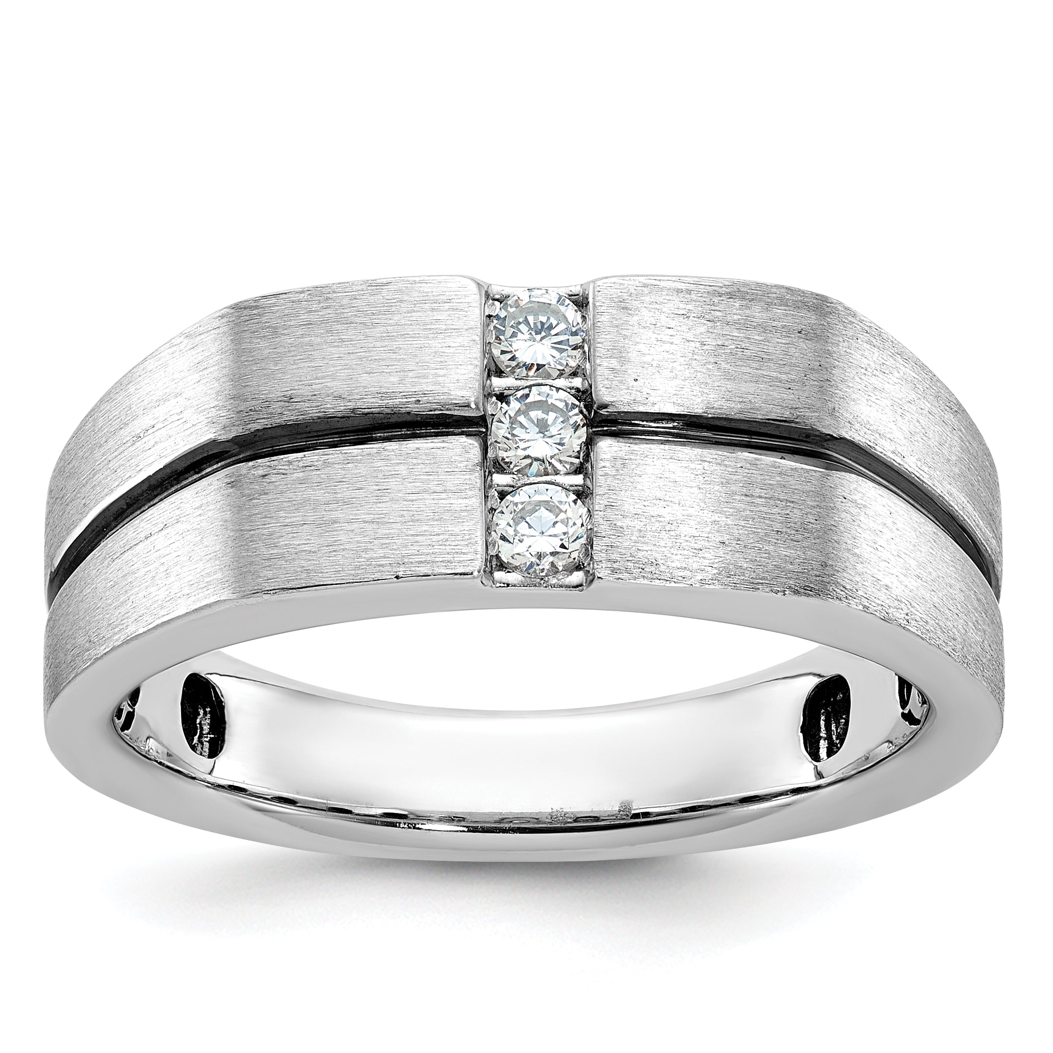 14k White Gold with Black Rhodium Men's Satin 1/5 carat Diamond Complete Ring