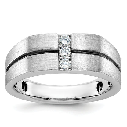 14k White Gold with Black Rhodium Men's Satin 1/5 carat Diamond Complete Ring