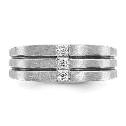 14k White Gold with Black Rhodium Men's Satin 1/3 carat Diamond Complete Ring