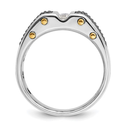 14k Two-tone  Two Tone with Black Rhodium 1/4 Ct. Lab Grown Diamond VS/SI+ G+ Complete Polished and Textured Men's Ring