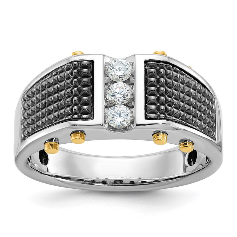 14k Two-tone  Two Tone with Black Rhodium 1/4 Ct. Lab Grown Diamond VS/SI+ G+ Complete Polished and Textured Men's Ring