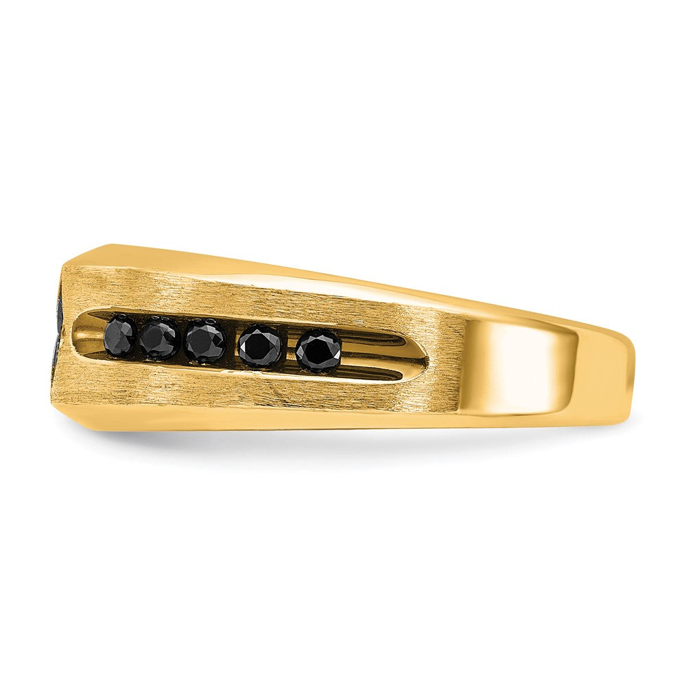 10K Yellow Gold Ibgoodman With Black Rhodium Polished Satin And Grooved 1/2 Carat A Quality White Diamond Ring