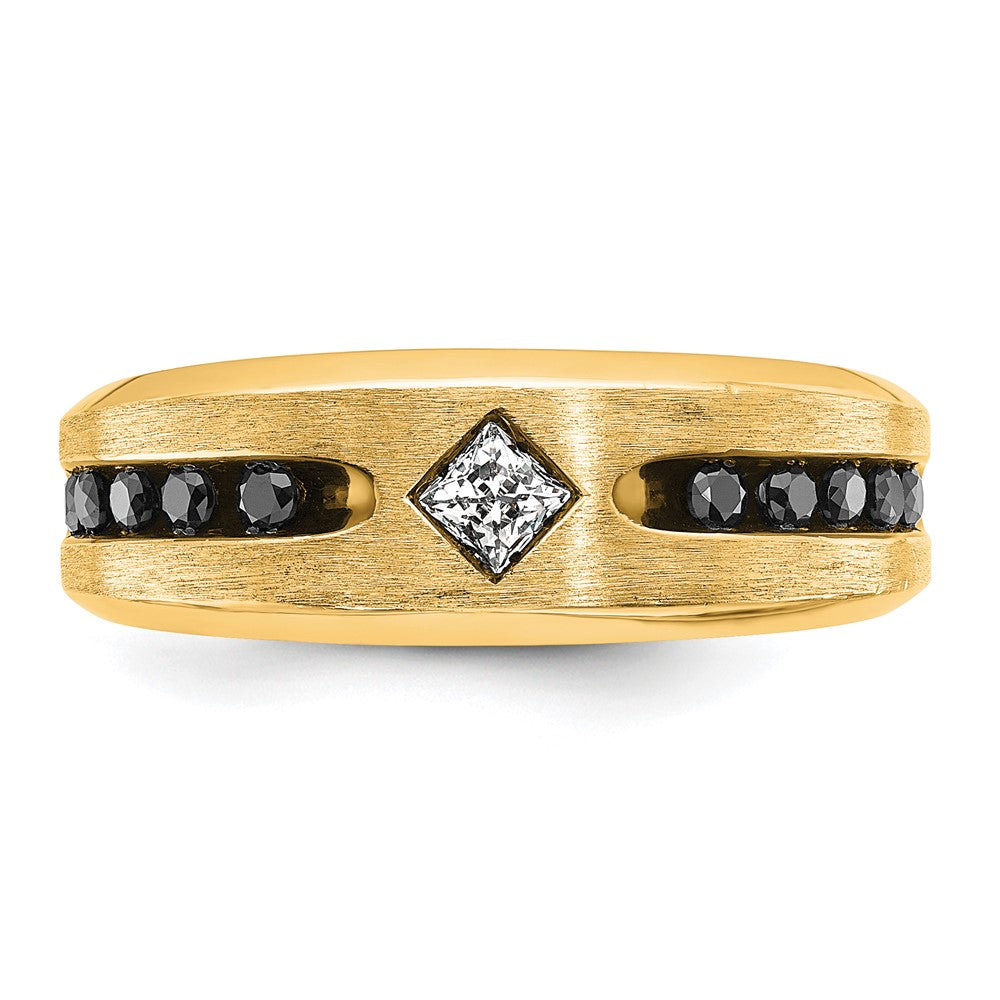 10K Yellow Gold Ibgoodman With Black Rhodium Polished Satin And Grooved 1/2 Carat A Quality White Diamond Ring