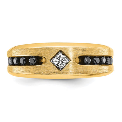 10K Yellow Gold Ibgoodman With Black Rhodium Polished Satin And Grooved 1/2 Carat A Quality White Diamond Ring