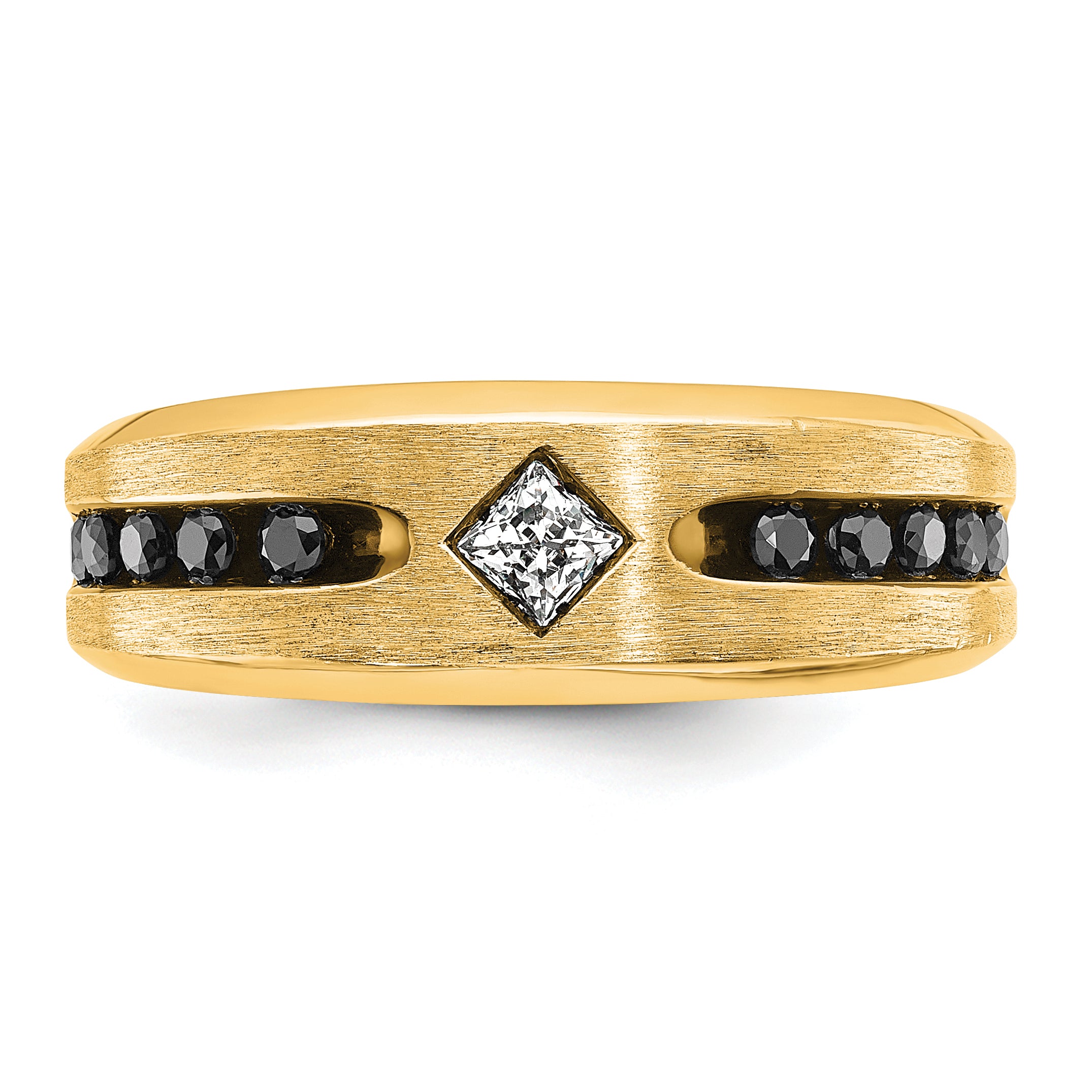 10K Yellow Gold Ibgoodman Men'S Polished Satin And Grooved Square Stone Center Ring Mounting
