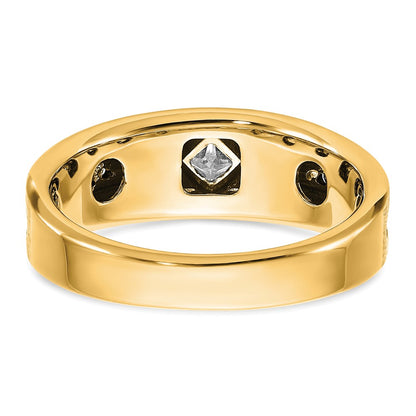 10K Yellow Gold Ibgoodman With Black Rhodium Polished Satin And Grooved 1/2 Carat A Quality White Diamond Ring