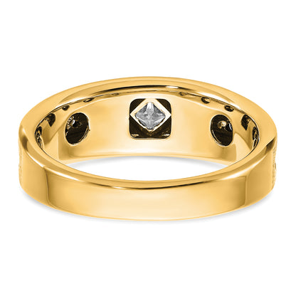 10K Yellow Gold Ibgoodman Men'S Polished Satin And Grooved Square Stone Center Ring Mounting