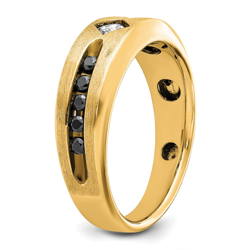 10K Yellow Gold Ibgoodman With Black Rhodium Polished Satin And Grooved 1/2 Carat A Quality White Diamond Ring
