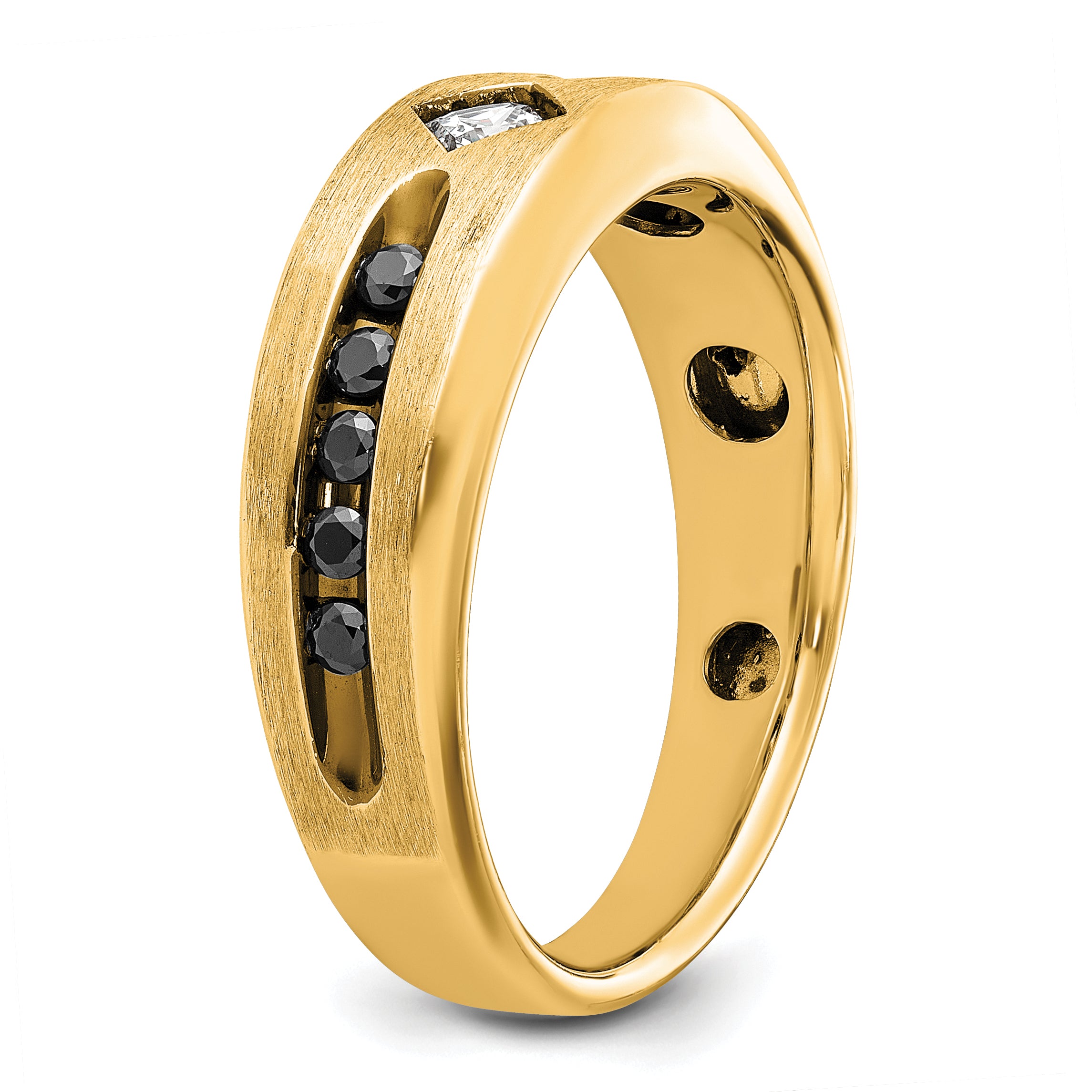 10K Yellow Gold Ibgoodman Men'S Polished Satin And Grooved Square Stone Center Ring Mounting