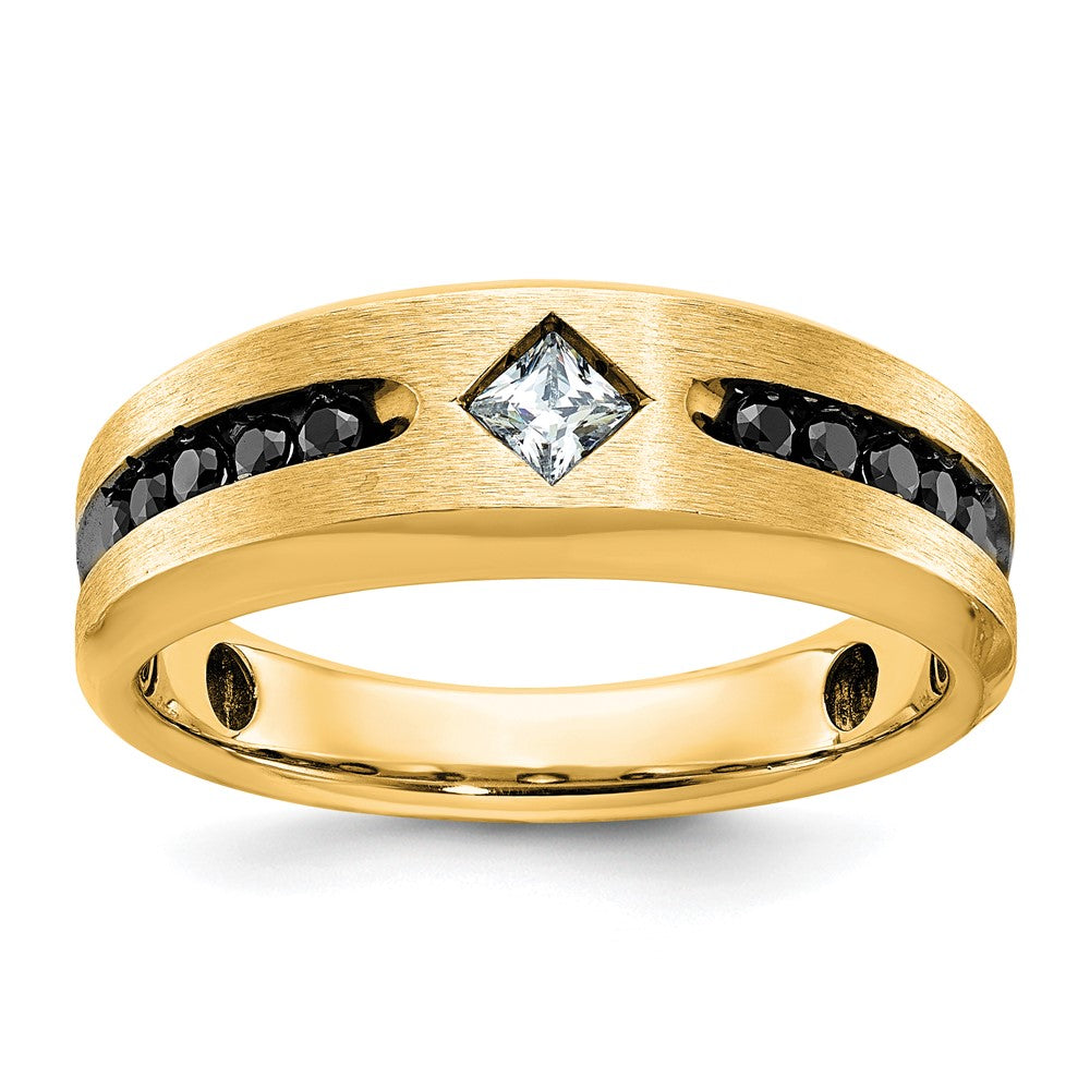 10K Yellow Gold Ibgoodman With Black Rhodium Polished Satin And Grooved 1/2 Carat A Quality White Diamond Ring